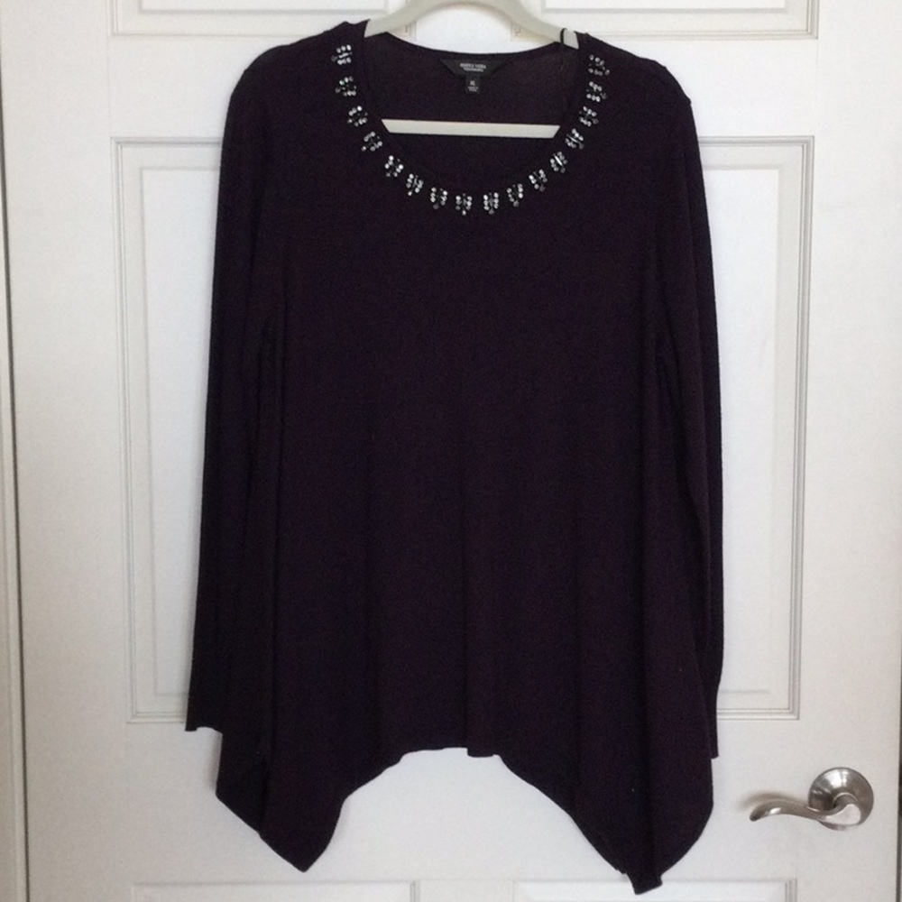 Vera Wang eggplant sweater with jeweled neck size XL